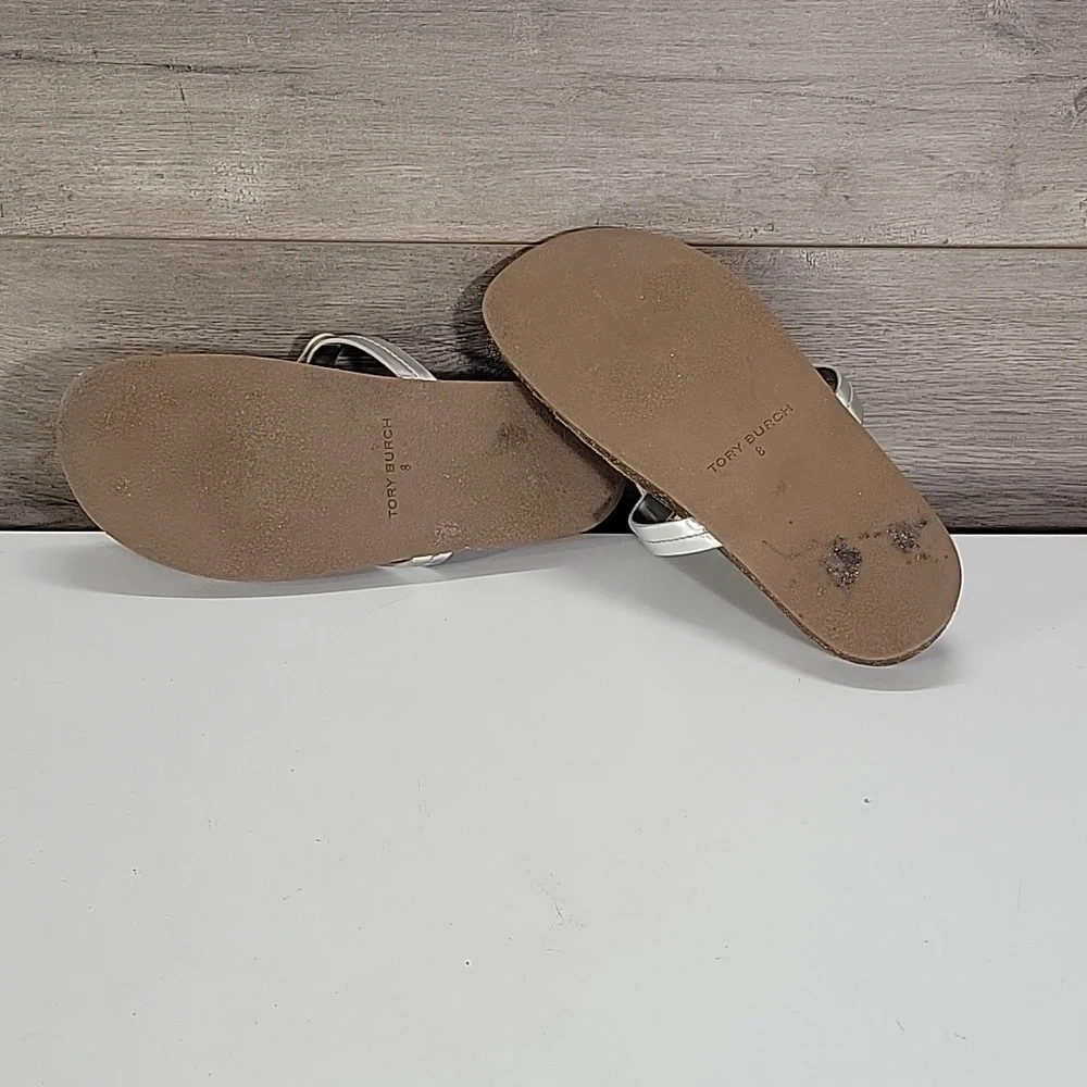 Tory Burch Silver Logo Thong Sandals Sz 8